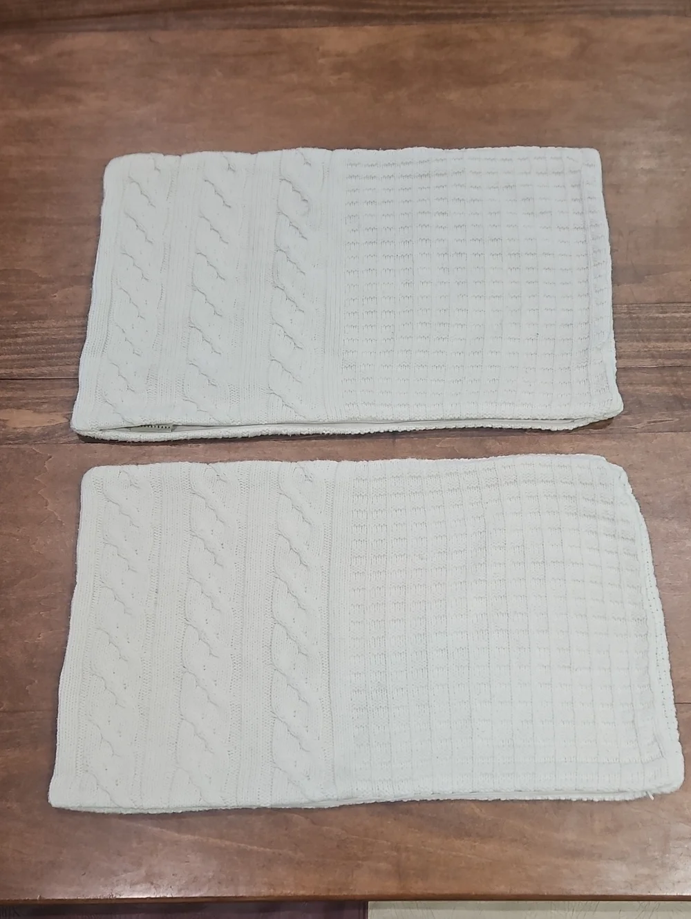 POTTERY BARN Cream Cable Knit Textured Lumbar Pillow Covers - Set of 2